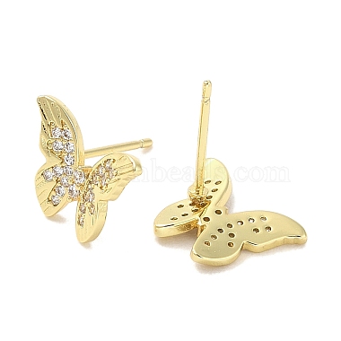 Rack Plating Brass Micro Pave Clear Cubic Zirconia Stud Earrings for Women(EJEW-M260-13G-A)-2