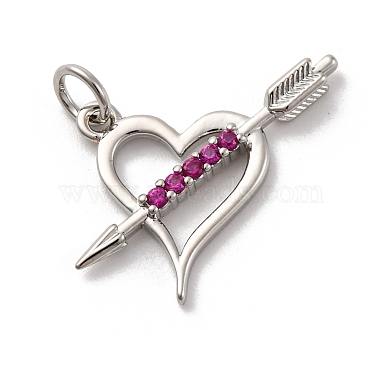 Platinum Medium Violet Red Heart Brass+Cubic Zirconia Pendants