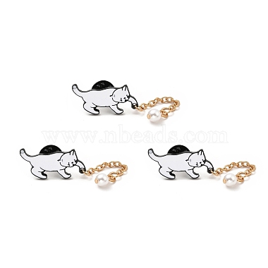 Chat avec broche en émail pompon perle abs(JEWB-I019-07EBG)-2