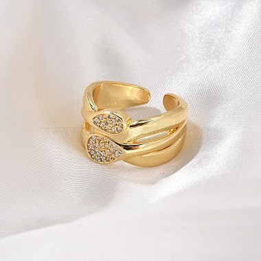 Rack Plating Brass Micro Pave Clear Cubic Zirconia Open Cuff Finger Rings for Women(RJEW-M028-102G)-2