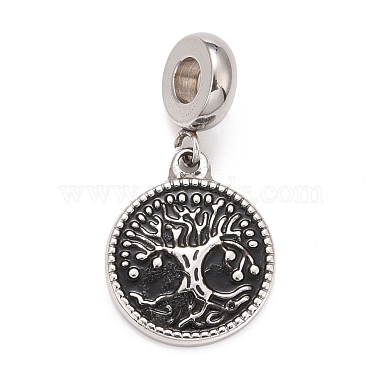 Black Flat Round 304 Stainless Steel Dangle Charms