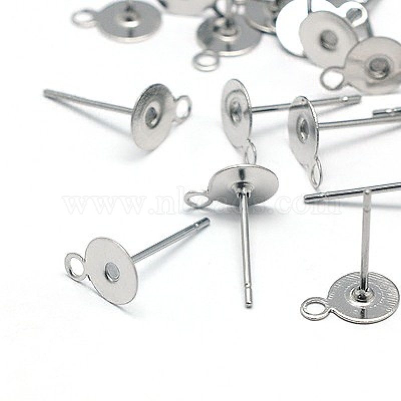 500pcs 304 Stainless Steel Flat Earring Posts Round Pad Pegs Stud Findings 12mm