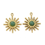 Natural African Jade Pendants, Sun Charms, with PVD Vacuum Plating Real 18K Gold Plated 201 Stainless Steel Findings, 18x15x3.5mm, Hole: 1.4mm(X-STAS-J401-VC683)