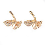 Brass Micro Pave Clear Cubic Zirconia Stud Earrings Findings, for Half Drilled Bead, Nickel Free, Flower, Real 18K Gold Plated, 16x14.5mm, Pin: 0.8mm, Pin: 0.8mm(for Hald Drilled Beads)(KK-T062-77G-NF)