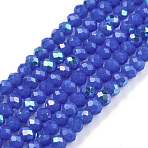 Electroplate Opaque Solid Color Glass Beads Strands, Half Rainbow Plated, Faceted, Rondelle, Royal Blue, 2.3~2.7x1.5mm, Hole: 0.4mm, about 135~140pcs/strand, 26~27cm(EGLA-A044-P1mm-L32)