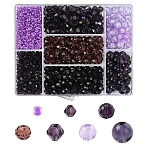 7 Styles Transparent Glass Beads, Bicone & Round, Pale Violet Red, 3~8x3~8.5mm, Hole: 0.8~1.6mm(EGLA-YW0003-91C)