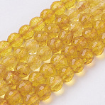 Natural Quartz Crystal Beads Strands, Dyed & Heated, Imitation Citrine, Faceted, Round, Goldenrod, 6mm, Hole: 1mm, about 32pcs/strand, 7.4 inch(X-G-G099-F6mm-19)