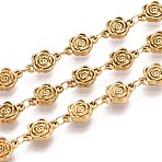 5M 304 Stainless Steel Flower Link Chains, Soldered, with Spool, Ion Plating(IP), Real 18K Gold Plated & Gunmetal, 9.5x6x2mm(CHS-T071-60G)