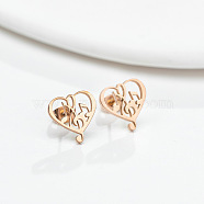 304 Stainless Steel Heart with Music Note Stud Earrings with 316 Stainless Steel Pins for Women, Rose Gold, 13x13mm(MUSI-PW0001-25RG)