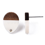 Resin & Walnut Wood Stud Earring Findings, with 304 Stainless Steel Pin, Teardrop, WhiteSmoke, 17x13mm, Hole: 1.8mm, Pin: 0.7mm(MAK-N032-006A-H01)