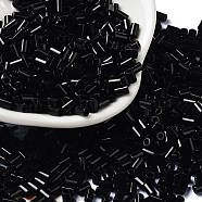 Opaque Colours Glass Round Bugle Beads, Tube, Black, 3.5~3.8x2~2.5mm, Hole: 1.2mm(SEED-Z002-A-C01)