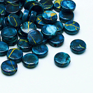 Drawbench Acrylic Beads, Spray Painted, Flat Round, Marine Blue, 9x3.5mm, Hole: 1mm(X-MACR-K331-19C)