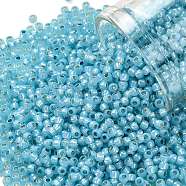 TOHO Round Seed Beads, Japanese Seed Beads, (2117) Silver Lined Milky Aqua, 11/0, 2.2mm, Hole: 0.8mm, about 5555pcs/50g(SEED-XTR11-2117)