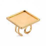 201 Stainless Steel Cuff Pad Ring Settings, Laser Cut, Square, Golden, Tray: 25x25mm, US Size 7 1/4(17.5)~US Size 8(18mm)(STAS-S080-041G-G)