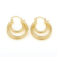Brass Triple Hoop Earrings, Split Earrings, Long-Lasting Plated, Ring, Real 18K Gold Plated, 24x20.5x7.5mm, Pin: 0.7mm(EJEW-G282-04G)