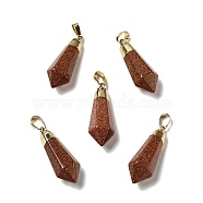 Synthetic Goldstone Pointed Pendants, with Golden Tone Brass Findings, Bullet, 35~36.5x13~13.5x12mm, Hole: 5x7mm(G-P474-02G-01)