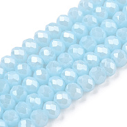 Electroplate Glass Beads Strands, Pearl Luster Plated, Faceted, Rondelle, Light Blue, 3x2mm, Hole: 0.8mm, about 165~169pcs/strand, 15~16 inch(38~40cm)(EGLA-A034-P2mm-A25)