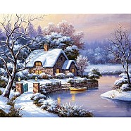 DIY Diamond Painting Kits For Kids, with Diamond Painting Cloth, Resin Rhinestones, Diamond Sticky Pen, Tray Plate and Glue Clay, Snow Forest Cabin, Mixed Color, 30x25cm(DIY-F054-08)