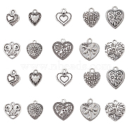 50Pcs 10 Style Tibetan Style Alloy Pendants, Heart Charm, Antique Silver, 13.5~20.5x10~17x1.5~4mm, Hole: 1.5~2mm, 5pcs/style(FIND-CJ0001-16)