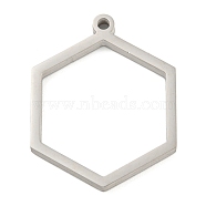 Non-Tarnish 304 Stainless Steel Laser Cut Pendants, Hexagon Charm, Stainless Steel Color, 30.5x24x2.8mm, Hole: 2mm(STAS-U009-04B-P)