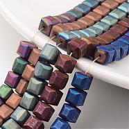 Electroplate Non-magnetic Synthetic Hematite Bead Strands, Frosted, Cube, Mixed Color, 8x8x8mm, Hole: 1mm, about 51pcs/strand, 15.7 inch(G-F300-25-F)