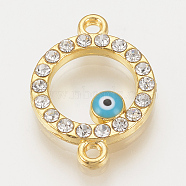 Alloy Rhinestone Links connectors, Cadmium Free & Lead Free, Ring with Evil Eye, Sky Blue, Golden, 19.5x14x2mm, Hole: 1mm(ALRI-S170-23G)