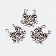 Tibetan Style Alloy Chandelier Components Links, Cadmium Free & Nickel Free & Lead Free, Moon, Antique Silver, 23x20x2.5mm, Hole: 1.5mm(PALLOY-EA10687Y-AS-NF)
