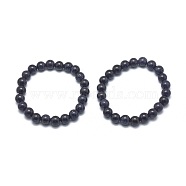 Synthetic Blue Goldstone Beads Stretch Bracelets, Round, 1-7/8 inch(4.8cm), Bead: 8mm(BJEW-G617-01B-02)