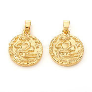 Brass Pendants, Textured, Flat Round with Constellation/Zodiac Sign, Real 18K Gold Plated, Aquarius, 16.5x14x2mm, Hole: 5x2.5mm(KK-I672-33F)