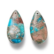 Assembled Synthetic Turquoise and Imperial Jasper Pendants, with Silver Line, Dyed, Teardrop, Deep Sky Blue, 35x15~15.5x6mm, Hole: 1.2mm(G-K309-01)