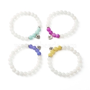 Dyed Natural White Jade(Dyed) Beads Bracelets for Women Gift, Made with Love Heart Charm Stretch Bracelets, Mixed Color, Inner Diameter: 2-1/8 inch(5.3cm)(BJEW-JB06660)