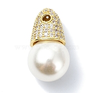 Rack Plating Brass Pave Clear Cubic Zirconia Beads, with Plastic Imitation Pearl  Beads, Long-Lasting Plated, Lead Free & Cadmium Free, Round, Real 18K Gold Plated, 25x13.5mm, Hole: 2.5mm(KK-M282-38G)
