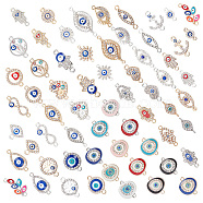 Evil Eye Jewelry Making Finding Kit, Including Flat Round & Heart & Infinity & Palm & Leaf Pendants & Charm Connectors, Mixed Color, 13.5~32x7.5~17x2.5~3.5mm, 62Pcs/box(DIY-NB0008-22B)
