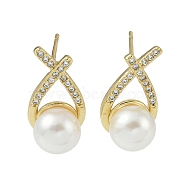 Rack Plating Brass With ABS Imitation Pearl Beads, Cubic Zirconia Stud Earrings, Long-Lasting Plated, Lead Free & Cadmium Free, Teardrop, Real 18K Gold Plated, 18x10mm(EJEW-U006-04G)