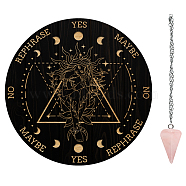 AHADEMAKER 1Pc Wood Pendulum Board, 1Pc 304 Stainless Steel Cable Chain Necklaces, 1Pc Natural Rose Quartz Stone Pendants, for Witchcraft Wiccan Altar Supplies, Goddess, Board: 200x4mm(DIY-GA0006-20M)