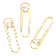 Rack Plating Brass Micro Pave Cubic Zirconia Pendants, Long-Lasting Plated, Lead Free & Cadmium Free, Paper Clip, Real 18K Gold Plated, 32x8x3mm, Hole: 5.5x3mm(KK-A185-01G)