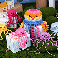 5 Style Jellyfish Yarn Knitting Beginner Kit, including Yarns, Plastic Locking Stitch Marker & Crochet Hooks & Needle & Flower Threader & Eye & Spacer, Steel Needle, Mixed Color(DIY-F146-08)