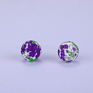 Printed Round with Flower Pattern Silicone Focal Beads, Purple, 15x15mm, Hole: 2mm(SI-JX0056A-167)