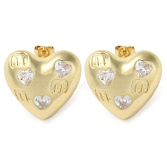 Heart Brass Micro Pave Clear Cubic Zirconia Stud Earrings, Long-Lasting Plated, Lead Free & Cadmium Free, Real 18K Gold Plated, 19.5x21mm(EJEW-A034-06G)