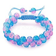 Sparkling Round Glass Braided Bead Bracelet, Double Layered Wrap Adjustable Bracelet for Women, Dodger Blue, Inner Diameter: 2~3-1/8 inch(5~7.8cm) (BJEW-SW00082-14)