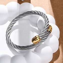 304 Stainless Steel Torque Bangles for Women, Ion Plating(IP), Golden & Stainless Steel Color, 3/4 inch(1.75cm), Inner Diameter: 2-1/8x2-1/4 inch(5.5x5.55cm) (BJEW-P310-25GP01)