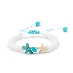 Natural Malaysia Jade & Howlite & Synthetic Turquoise Double Starfish Braided Bead Bracelets Set, Gemstone Summer Jewelry for Women, Inner Diameter: 1-7/8~3-3/4 inch(4.8~9.4cm)(BJEW-JB08064-01)