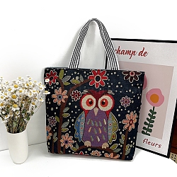 Cartoon Owl Pattern Canvas Women's Tote Bags, Shoulder Bags for Shopping, Rectangle, Black, 40x44x8cm(PW-WG2D758-03)