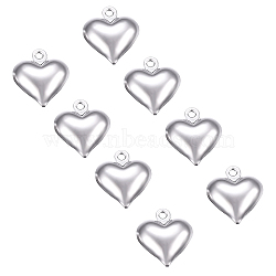 304 Stainless Steel Charms, Puffed Heart, Stainless Steel Color, 13x11.5x4.5mm, Hole: 1.2mm, 100pcs/box(STAS-UN0003-85)