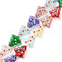 Handmade Bumpy Glass Beads Strands, Dyed & Heated, Dyed & Heated, with Enamel, Christmas Trees, Colorful, 16~16.5x14.5~15x7~7.5mm, Hole: 1.2mm, about 22pcs/strand, 13.98~14.17 inch(35.5~36cm)(LAMP-F032-08A)