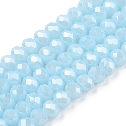 Electroplate Glass Beads Strands, Pearl Luster Plated, Faceted, Rondelle, Light Blue, 3x2mm, Hole: 0.8mm, about 145~150pcs/strand, 34~35cm(EGLA-A034-P2mm-A25)