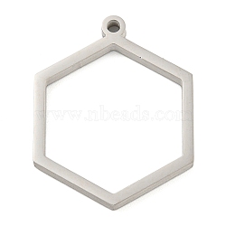 Non-Tarnish 304 Stainless Steel Laser Cut Pendants, Hexagon Charm, Stainless Steel Color, 30.5x24x2.8mm, Hole: 2mm(STAS-U009-04B-P)