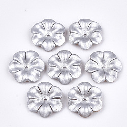 6-Petal Eco-Friendly Cowhide Bead Cap, Flower, Silver, 23~23.5x21.5~22x5mm, Hole: 1.8mm(FIND-T045-34G)