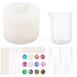 DIY Ghost Silicone Molds Kits, Including Wooden Craft Sticks, Plastic Pipettes, Latex Finger Cots, Plastic Measuring Cups, plastic Spoon, Nail Art Sequins/Paillette, White, 67x54mm, Inner Diameter: 32x42mm, 1pc(DIY-OC0003-49)