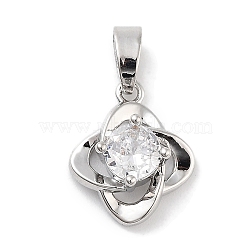 Brass Micro Pave Clear Cubic Zirconia Pendants, Flower Charms, Platinum, 13.5x11x5.5mm, Hole: 5x2.5mm(ZIRC-L104-006P)